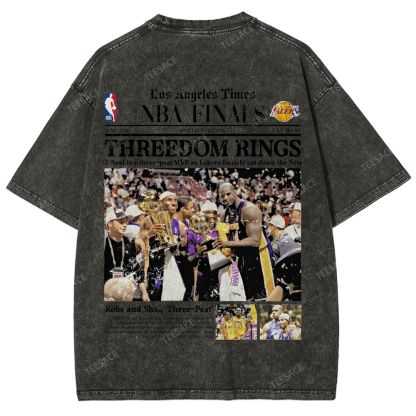 "Threedom Rings" Newspaper Tee Unisex Fit Washed T-Shirt 