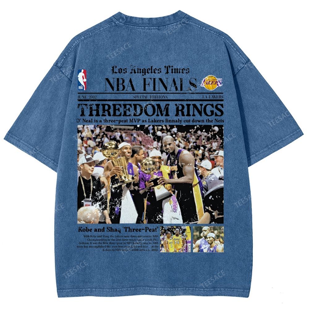"Threedom Rings" Newspaper Tee Unisex Fit Washed T-Shirt 