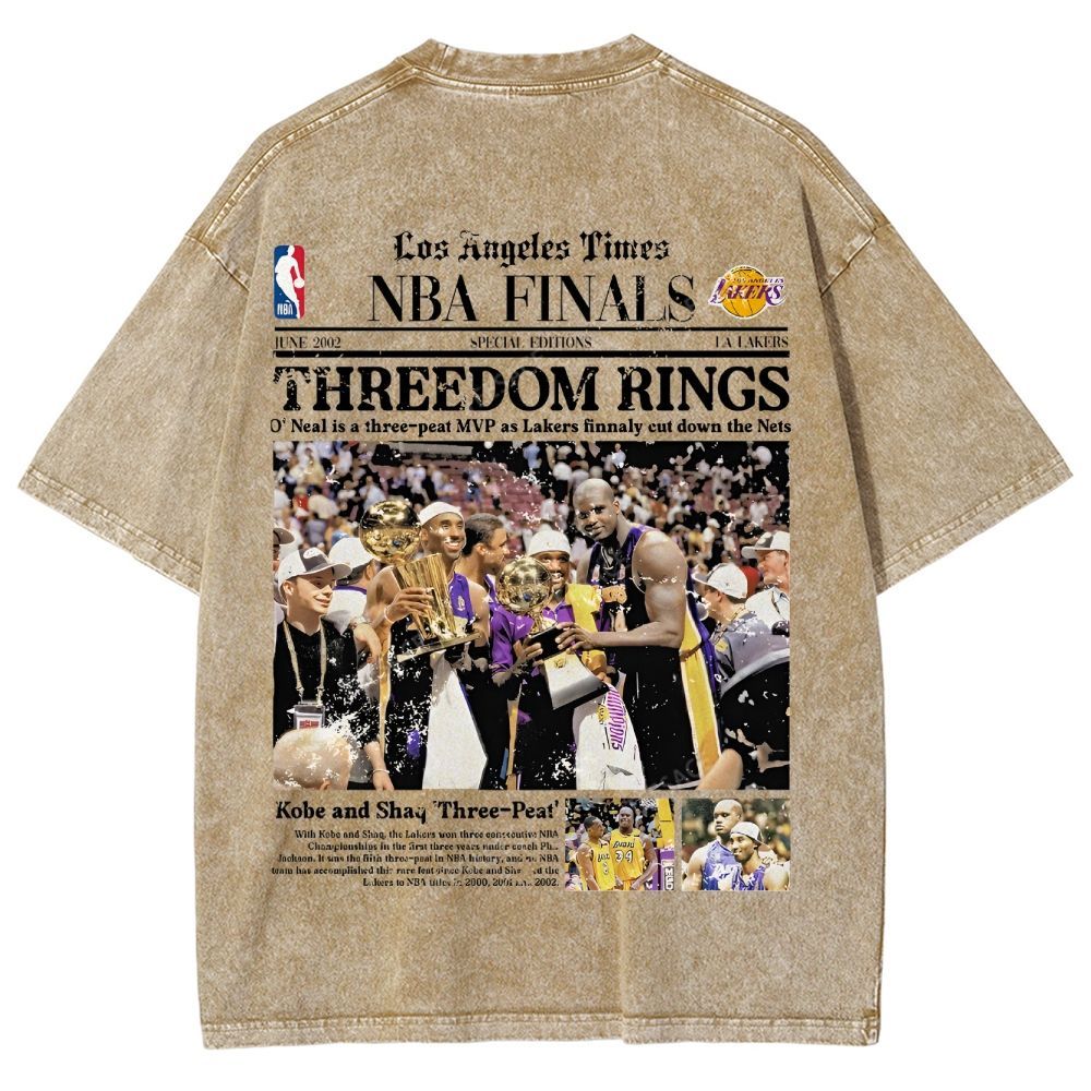 "Threedom Rings" Newspaper Tee Unisex Fit Washed T-Shirt 