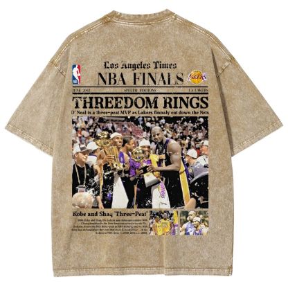"Threedom Rings" Newspaper Tee Unisex Fit Washed T-Shirt 