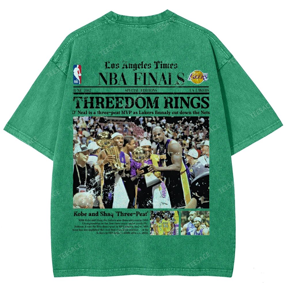 "Threedom Rings" Newspaper Tee Unisex Fit Washed T-Shirt 
