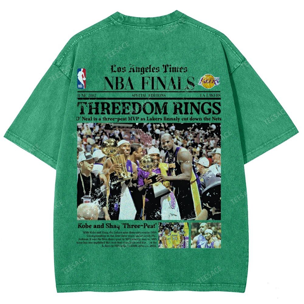 "Threedom Rings" Newspaper Tee Unisex Fit Washed T-Shirt 