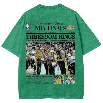 "Threedom Rings" Newspaper Tee Unisex Fit Washed T-Shirt 