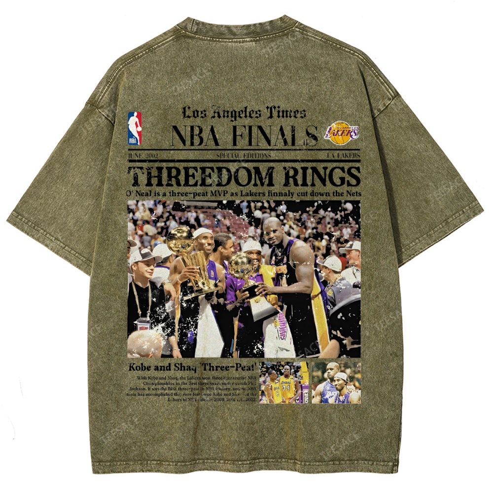 "Threedom Rings" Newspaper Tee Unisex Fit Washed T-Shirt 
