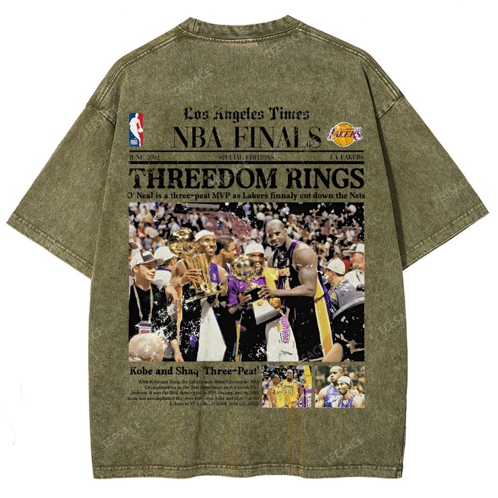 "Threedom Rings" Newspaper Tee Unisex Fit Washed T-Shirt 