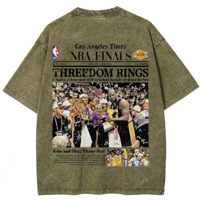 "Threedom Rings" Newspaper Tee Unisex Fit Washed T-Shirt 