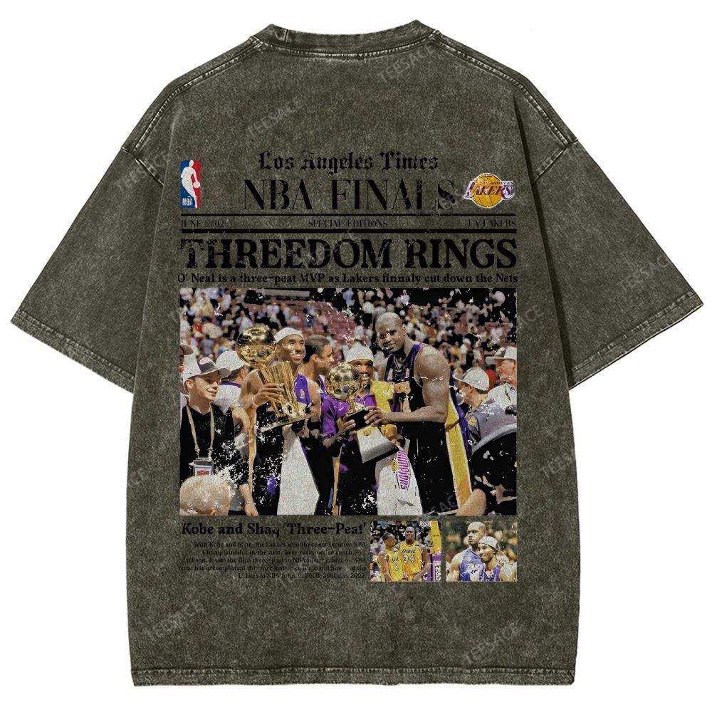 "Threedom Rings" Newspaper Tee Unisex Fit Washed T-Shirt 