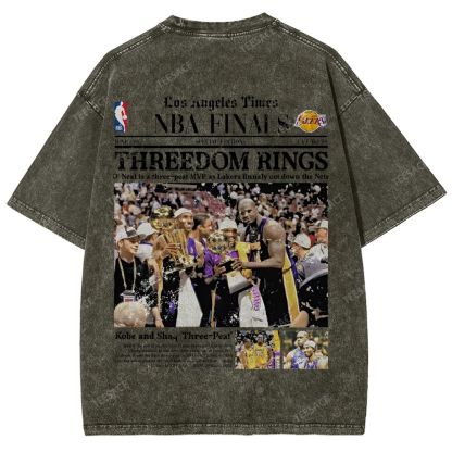 "Threedom Rings" Newspaper Tee Unisex Fit Washed T-Shirt 