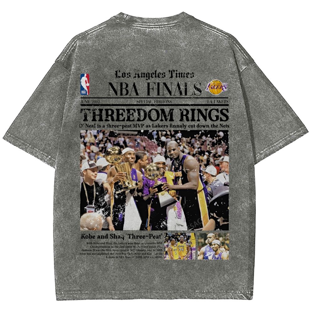 "Threedom Rings" Newspaper Tee Unisex Fit Washed T-Shirt 