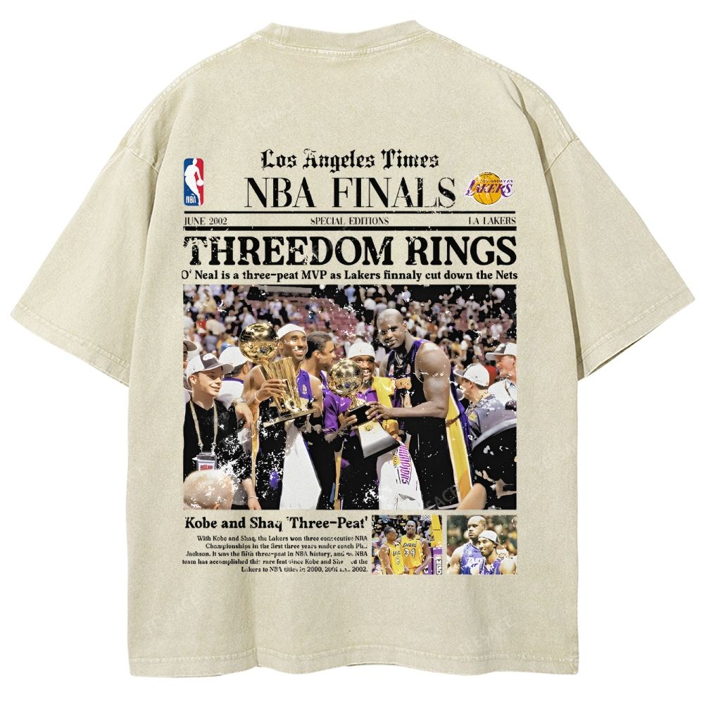 "Threedom Rings" Newspaper Tee Unisex Fit Washed T-Shirt 