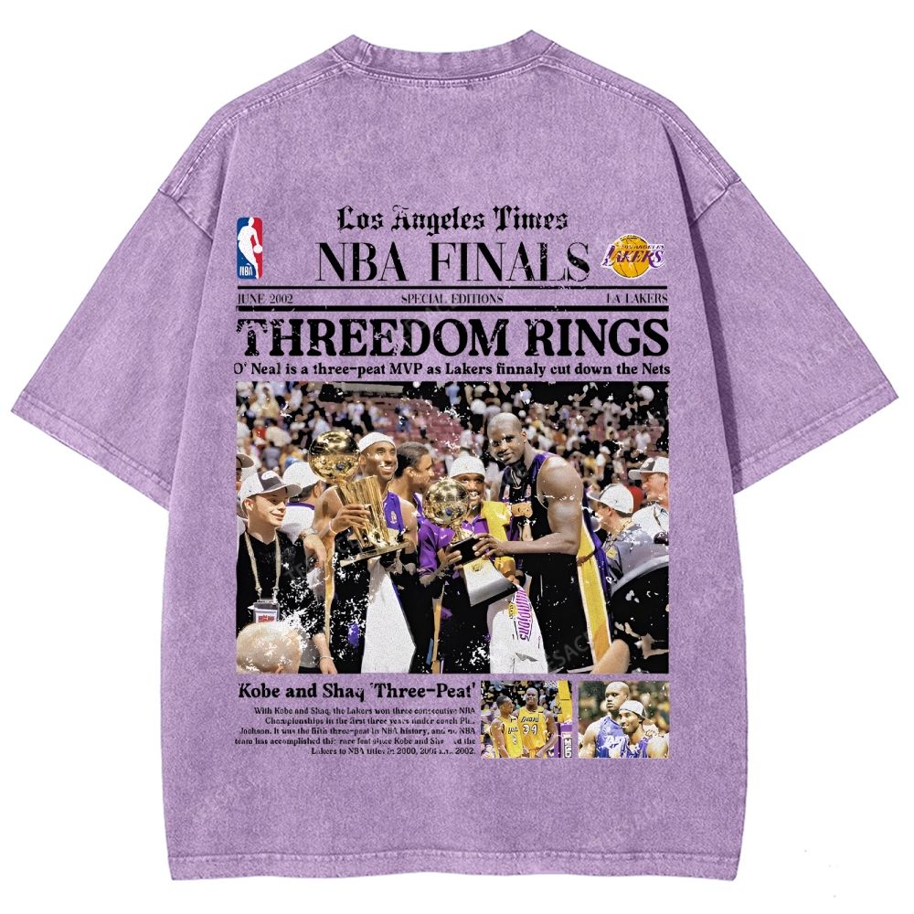 "Threedom Rings" Newspaper Tee Unisex Fit Washed T-Shirt 