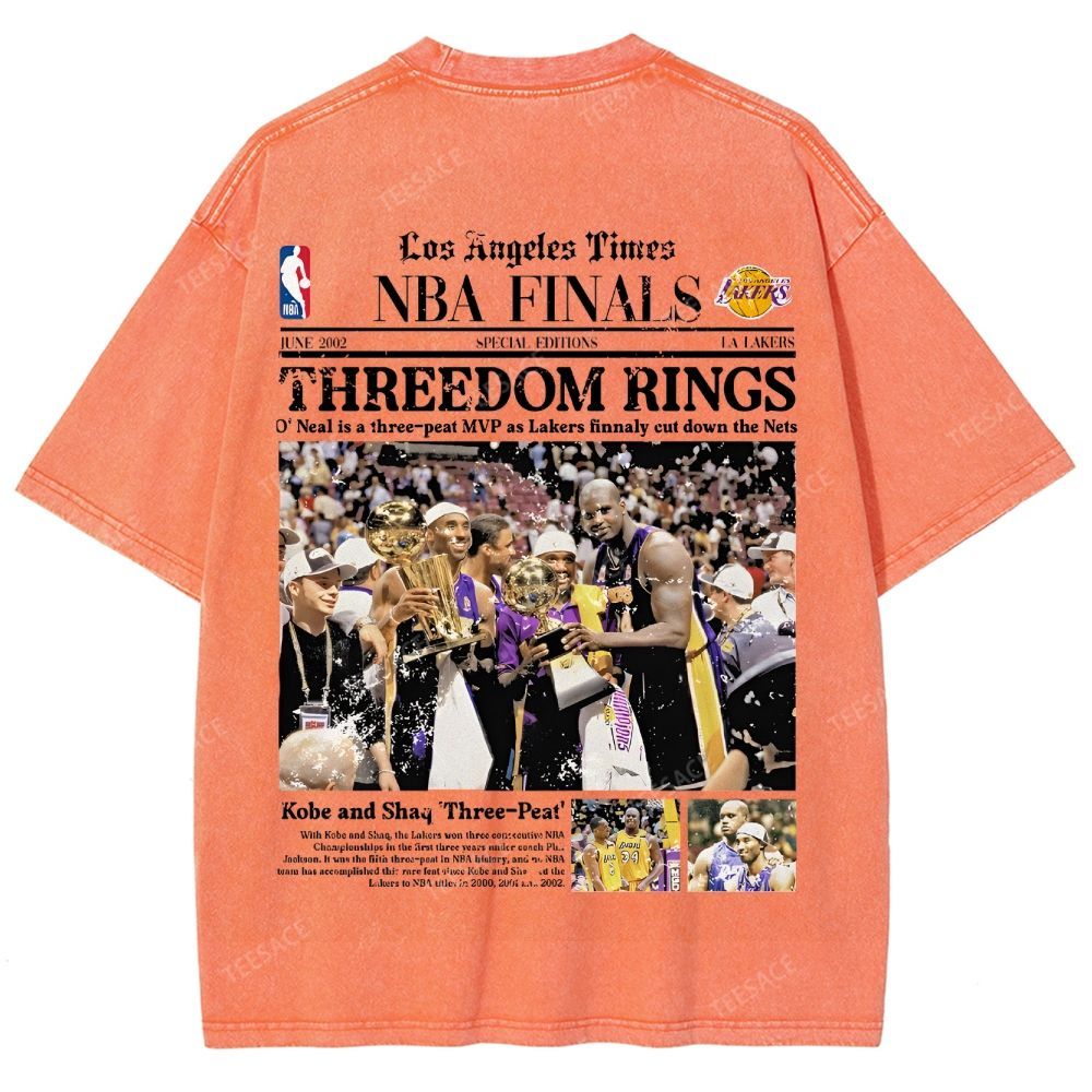 "Threedom Rings" Newspaper Tee Unisex Fit Washed T-Shirt 