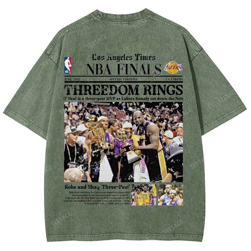"Threedom Rings" Newspaper Tee Unisex Fit Washed T-Shirt 
