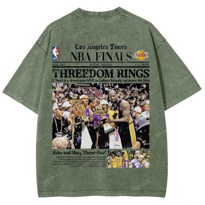 "Threedom Rings" Newspaper Tee Unisex Fit Washed T-Shirt 