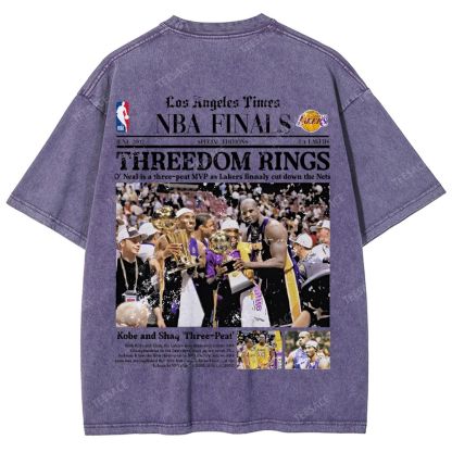 "Threedom Rings" Newspaper Tee Unisex Fit Washed T-Shirt 