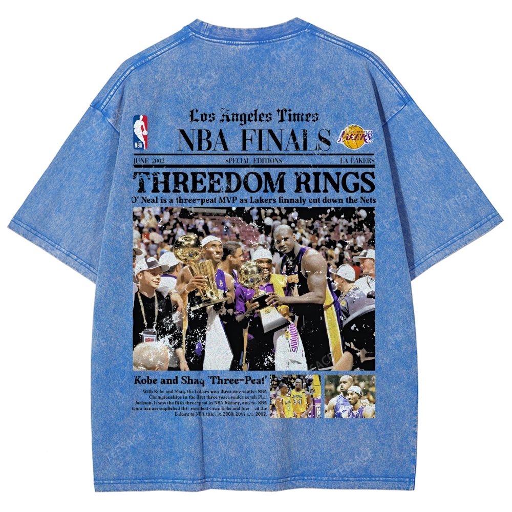 "Threedom Rings" Newspaper Tee Unisex Fit Washed T-Shirt 