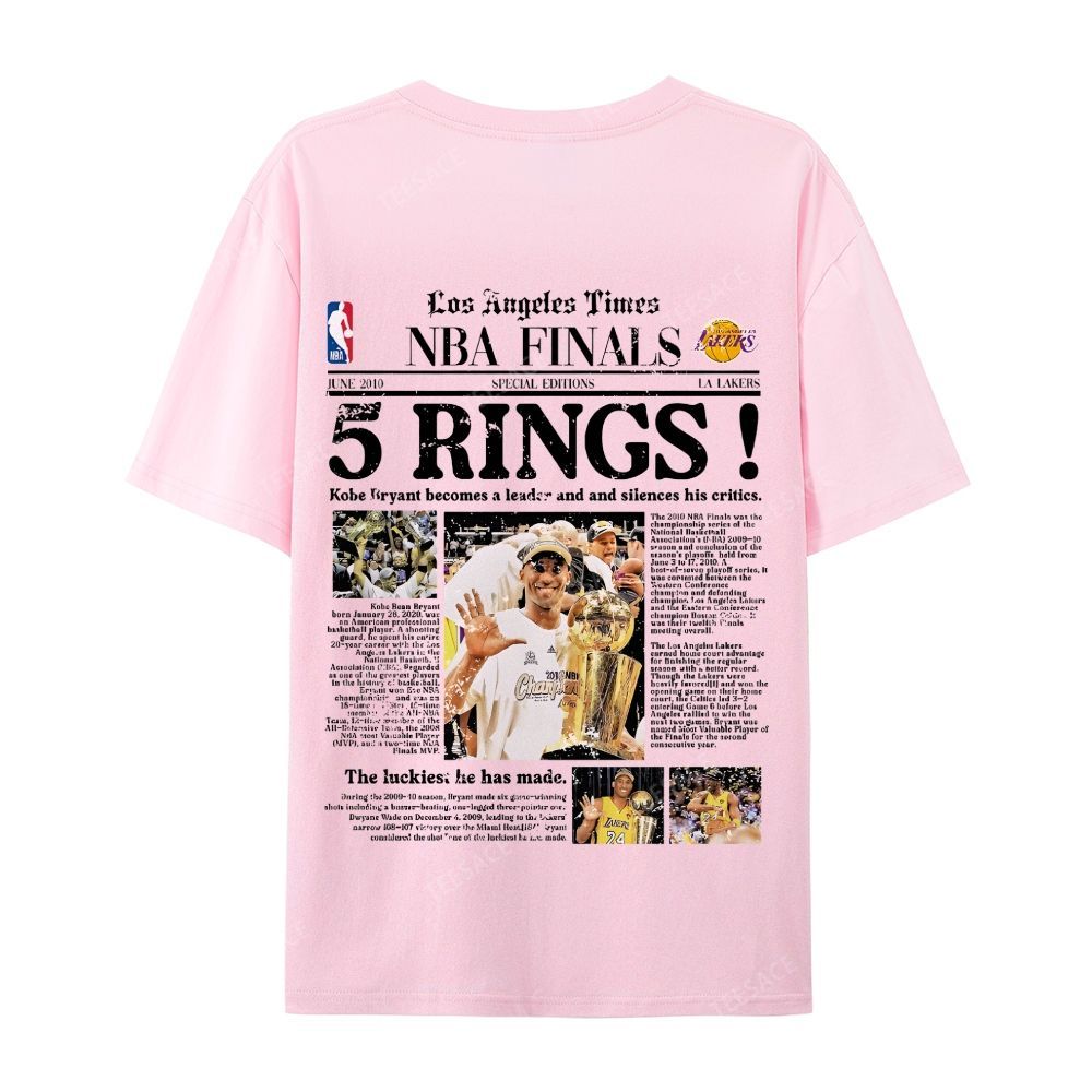 "5 Rings" Newspaper Tee Casual Short Sleeve T-Shirt