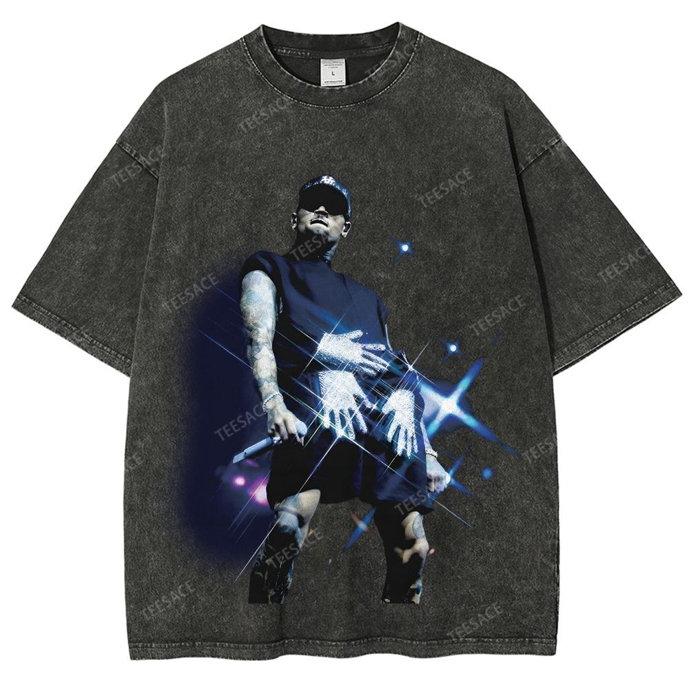 Unisex Fit Washed T-Shirt 2024 CHRIS BROWN V2