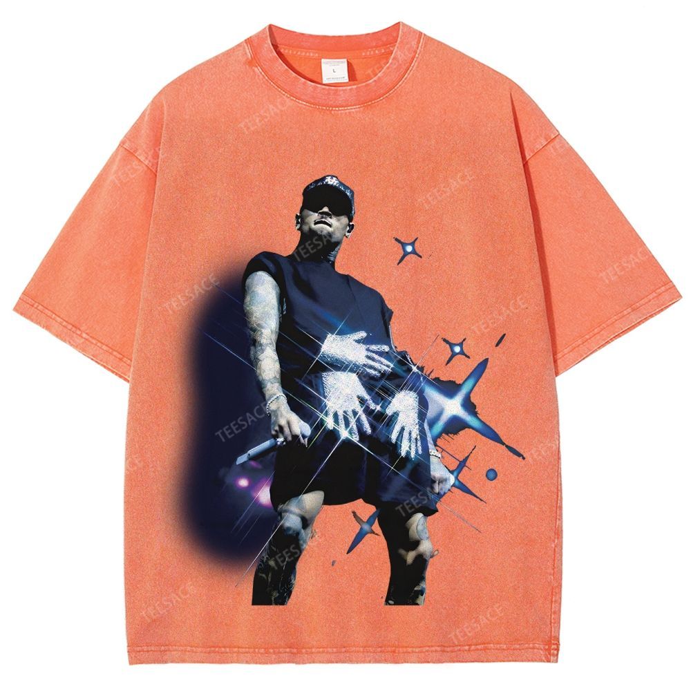 Unisex Fit Washed T-Shirt 2024 CHRIS BROWN V2