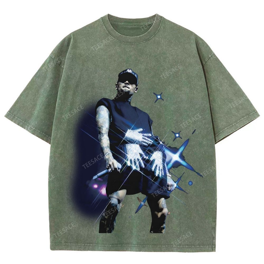 Unisex Fit Washed T-Shirt 2024 CHRIS BROWN V2