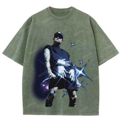 Unisex Fit Washed T-Shirt 2024 CHRIS BROWN V2