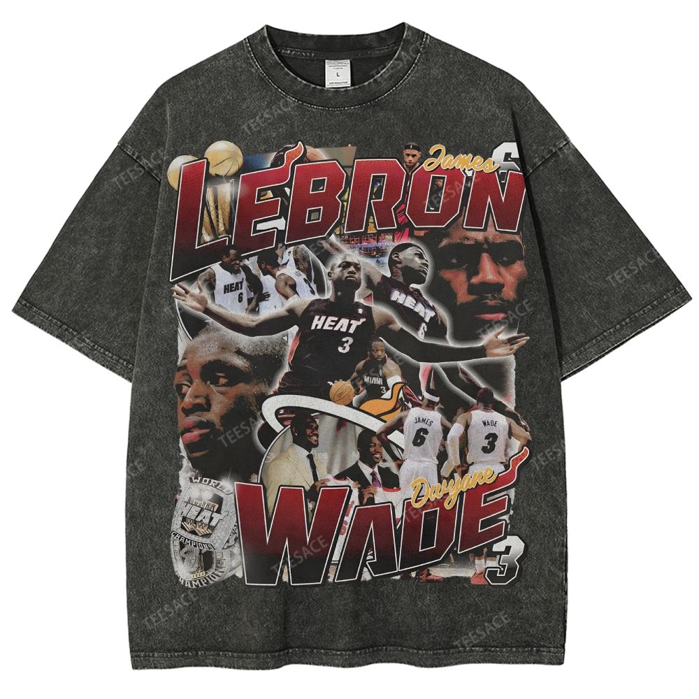 LeBron & Wade '12-13 Heat Classic Tee Unisex Fit Washed T-Shirt 2505004251