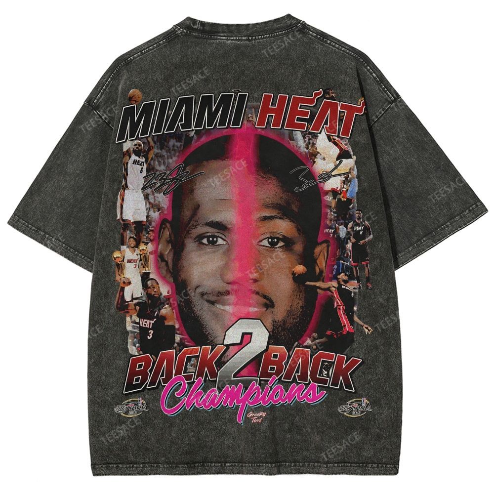 LeBron & Wade '12-13 Heat Classic Tee Unisex Fit Washed T-Shirt 2505004251