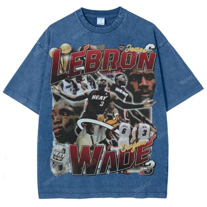 LeBron & Wade '12-13 Heat Classic Tee Unisex Fit Washed T-Shirt 2505004251