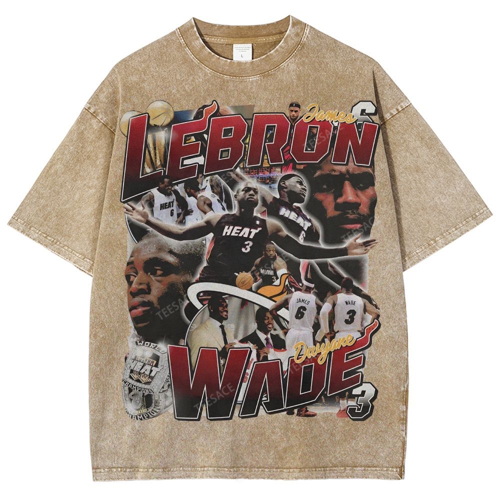 LeBron & Wade '12-13 Heat Classic Tee Unisex Fit Washed T-Shirt 2505004251
