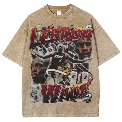 LeBron & Wade '12-13 Heat Classic Tee Unisex Fit Washed T-Shirt 2505004251