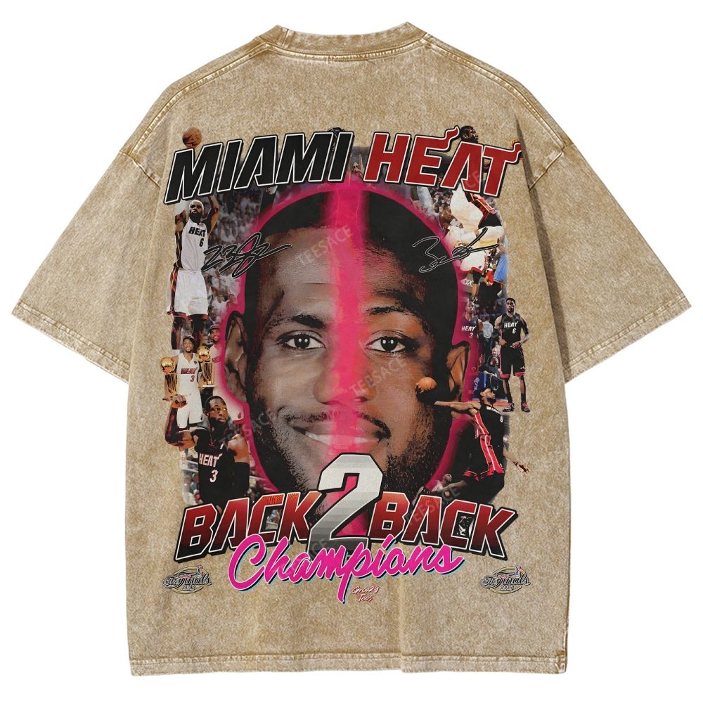 LeBron & Wade '12-13 Heat Classic Tee Unisex Fit Washed T-Shirt 2505004251