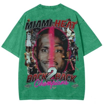 LeBron & Wade '12-13 Heat Classic Tee Unisex Fit Washed T-Shirt 2505004251