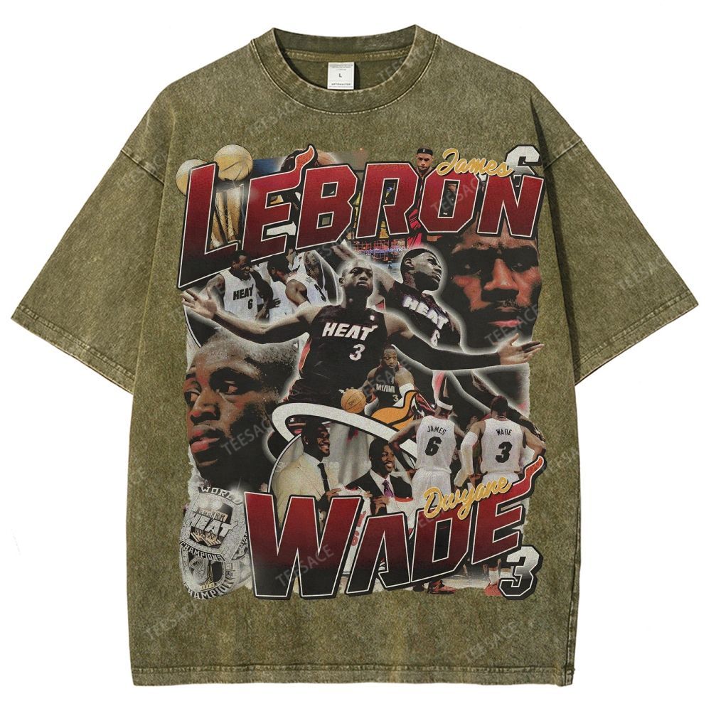 LeBron & Wade '12-13 Heat Classic Tee Unisex Fit Washed T-Shirt 2505004251