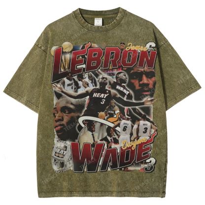 LeBron & Wade '12-13 Heat Classic Tee Unisex Fit Washed T-Shirt 2505004251