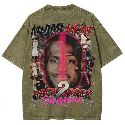LeBron & Wade '12-13 Heat Classic Tee Unisex Fit Washed T-Shirt 2505004251