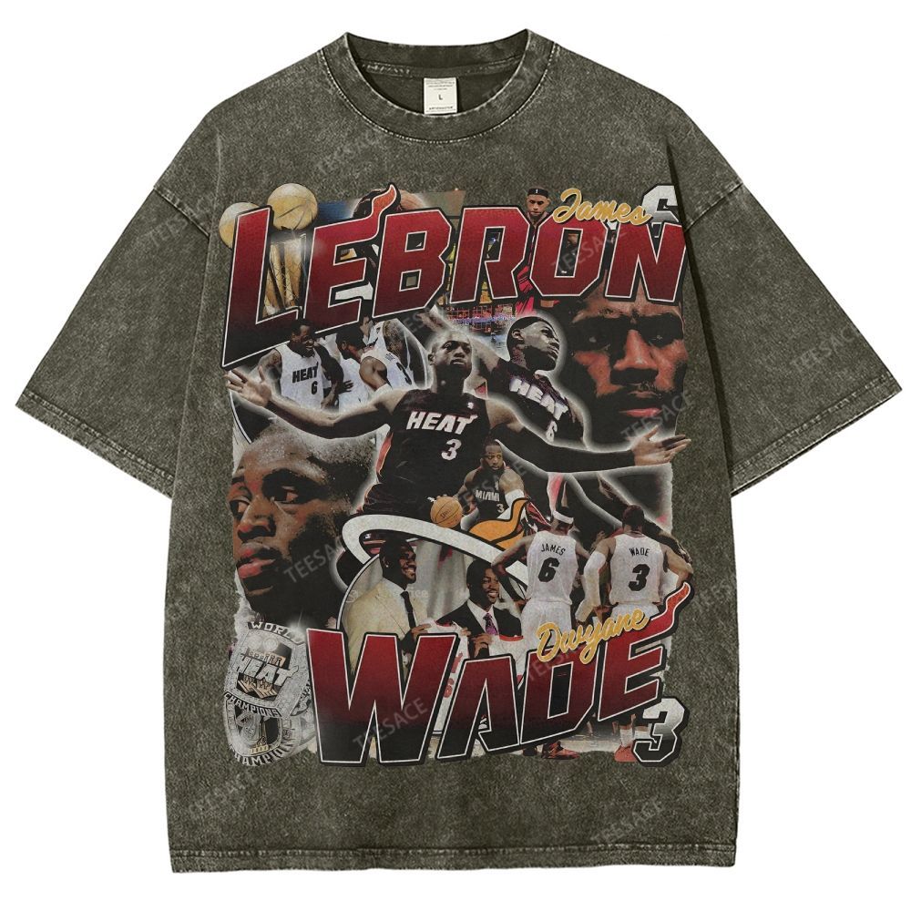 LeBron & Wade '12-13 Heat Classic Tee Unisex Fit Washed T-Shirt 2505004251