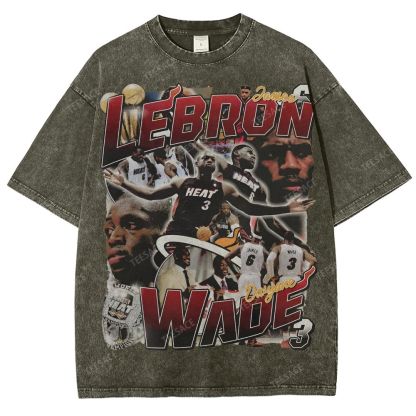 LeBron & Wade '12-13 Heat Classic Tee Unisex Fit Washed T-Shirt 2505004251