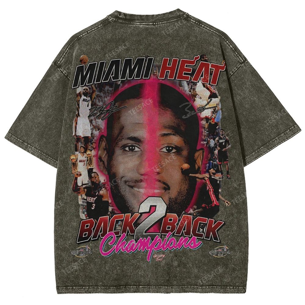 LeBron & Wade '12-13 Heat Classic Tee Unisex Fit Washed T-Shirt 2505004251