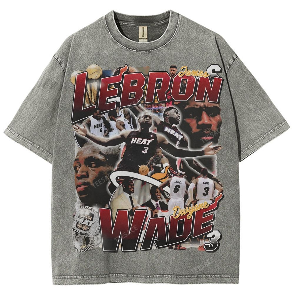 LeBron & Wade '12-13 Heat Classic Tee Unisex Fit Washed T-Shirt 2505004251