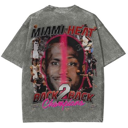 LeBron & Wade '12-13 Heat Classic Tee Unisex Fit Washed T-Shirt 2505004251