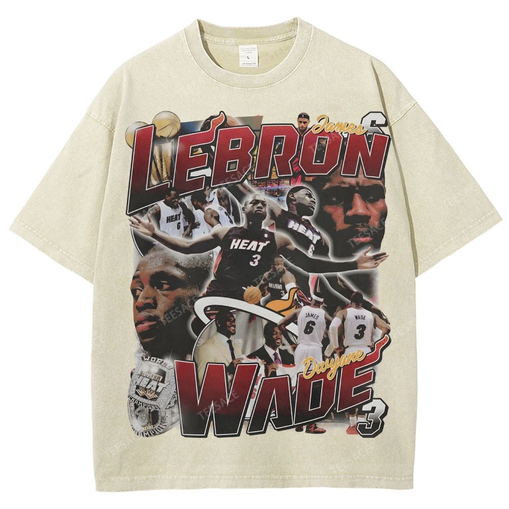 LeBron & Wade '12-13 Heat Classic Tee Unisex Fit Washed T-Shirt 2505004251