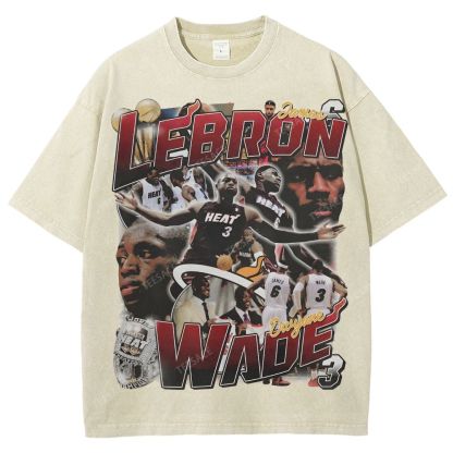 LeBron & Wade '12-13 Heat Classic Tee Unisex Fit Washed T-Shirt 2505004251