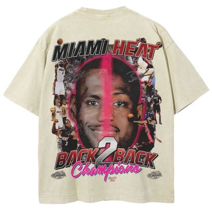 LeBron & Wade '12-13 Heat Classic Tee Unisex Fit Washed T-Shirt 2505004251