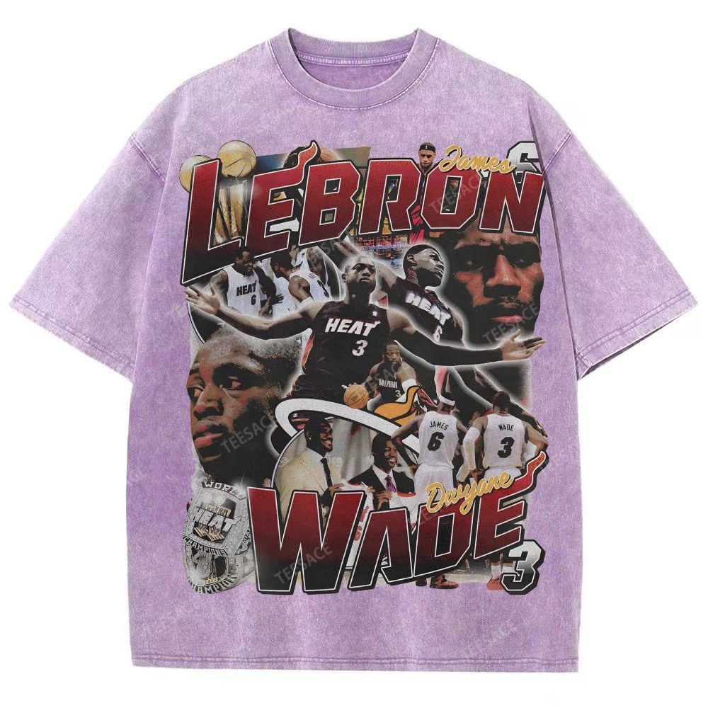 LeBron & Wade '12-13 Heat Classic Tee Unisex Fit Washed T-Shirt 2505004251