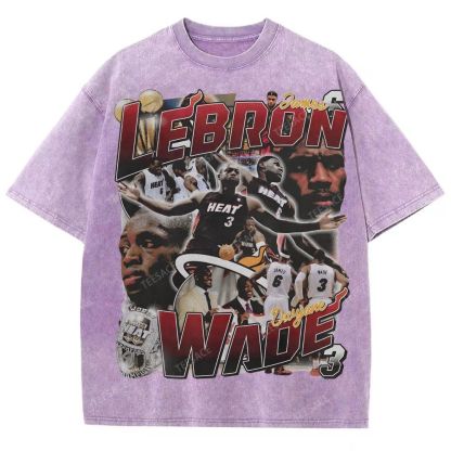 LeBron & Wade '12-13 Heat Classic Tee Unisex Fit Washed T-Shirt 2505004251