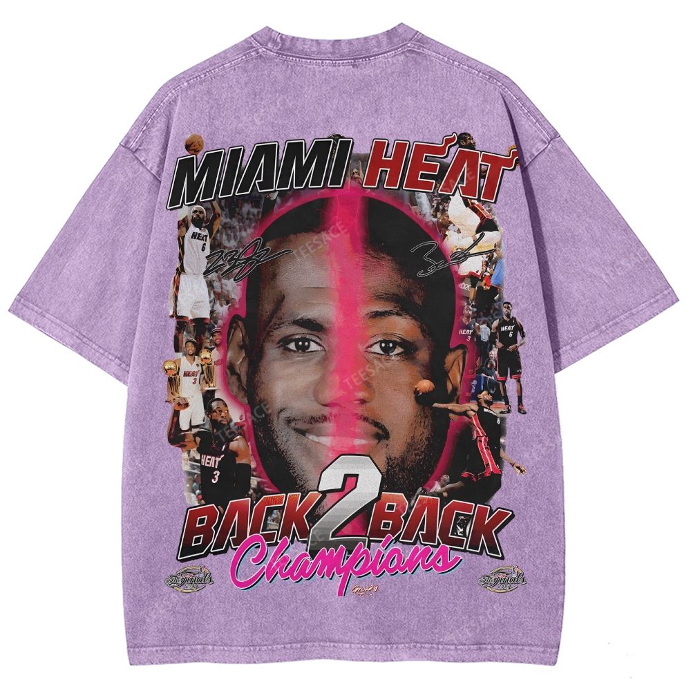 LeBron & Wade '12-13 Heat Classic Tee Unisex Fit Washed T-Shirt 2505004251