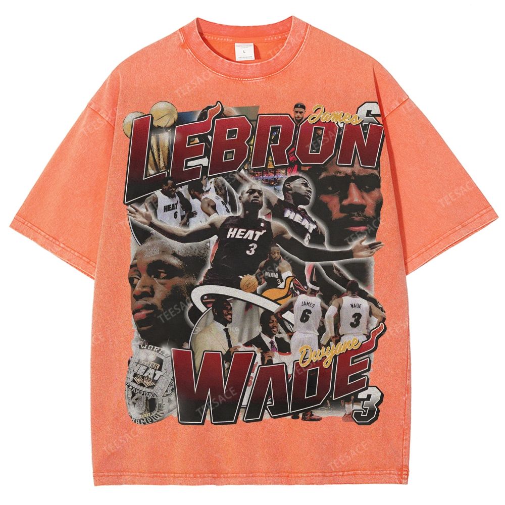 LeBron & Wade '12-13 Heat Classic Tee Unisex Fit Washed T-Shirt 2505004251