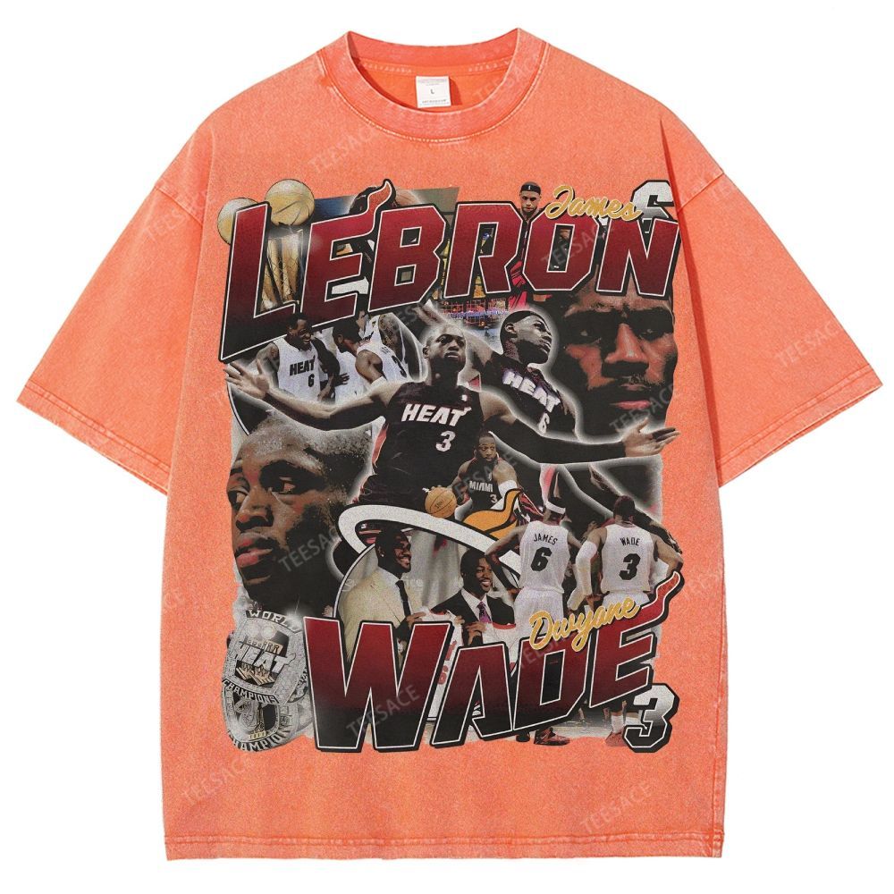 LeBron & Wade '12-13 Heat Classic Tee Unisex Fit Washed T-Shirt 2505004251