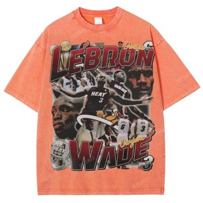 LeBron & Wade '12-13 Heat Classic Tee Unisex Fit Washed T-Shirt 2505004251