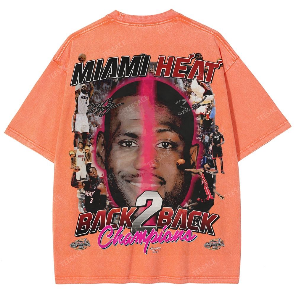 LeBron & Wade '12-13 Heat Classic Tee Unisex Fit Washed T-Shirt 2505004251